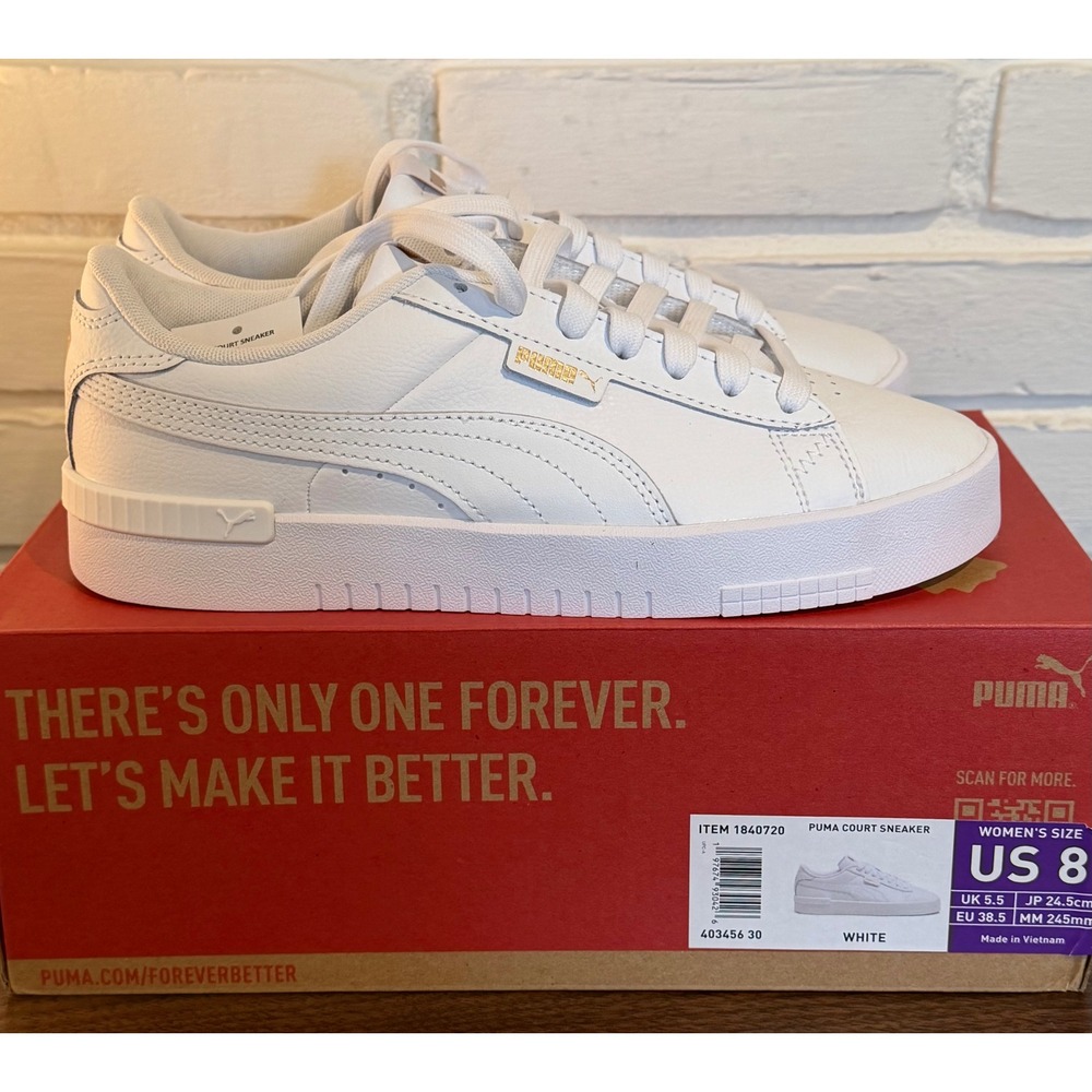 NEW Puma Court Sneaker Womens 8 White Leather Low Top Platform Shoe Tennis Retro